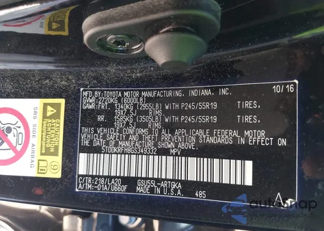 2016 Toyota Highlander Limited/Ltd Platinum z USA, uszkodzony, nr VIN 5TDDKRFH8GS349332